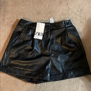 NWT Zara Black faux Leather Shorts